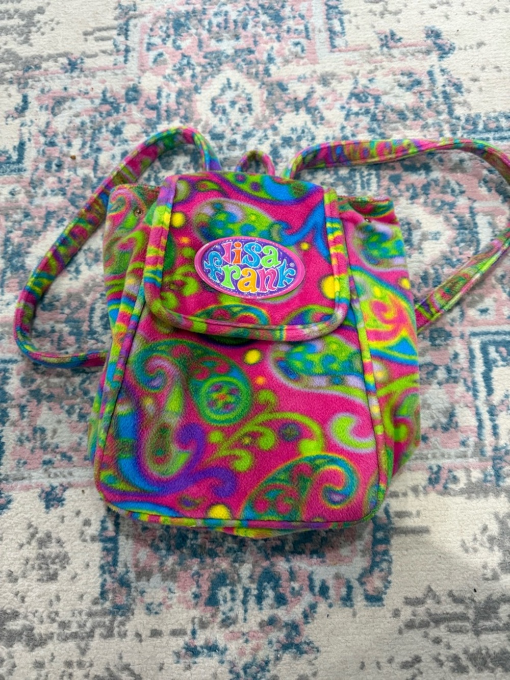 DEADSTOCK Y2K Vintage Lisa Frank Neon Paisley Mini Backpack - Pink Blue Green